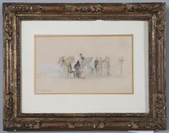 Eugène Louis Boudin, Sur La Plage, pencil and coloured chalks