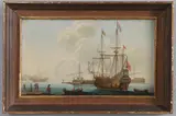 Hendrik Frans van Lint, Dutch Galleon With Other Shipping And Figures Off A Coastal Town, oil on canvas