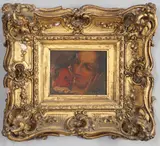 Edward Calvert, The Dream, Study Of A Man Wearing A Red Jacket, His Hands Clasped, With A Vision Of A Young Girl, Her Left Hand On Her Cheek, Oil on panel