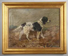 John Emms, Spaniel In A Landscape, oil on canvas