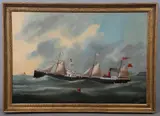Edmond Victor Charles Adam, The Paddle Steamer 'Wild Flower' Off Rouen Harbour, oil on canvas