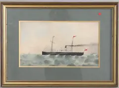E. Wessen, The Paddle Steamer 'Newport' Off Coast, pencil & watercolour on paper