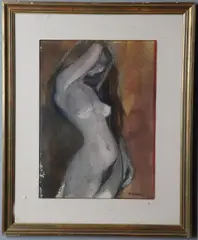 Nu Sur Fond Rouge by Camille Hilaire, pencil and wash, sold Jun 2026