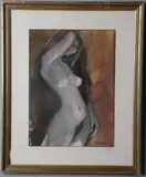 Camille Hilaire, Nu Sur Fond Rouge, pencil and wash