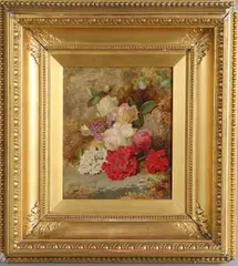 Thomas Worsey, Still Life Of Summer Flowers And Small White Butterfly, oil on canvas