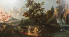 Giuseppe Zais, Figures In An Extensive Italianate Landscape, A Cascade To The Right