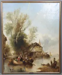 Alfred Montague, Dutch River Scene, oil on canvas