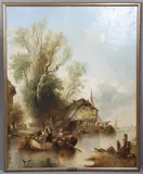 Alfred Montague, Dutch River Scene, oil on canvas