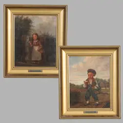 David Monies, Studies Of Peasant Children, A Pair, Oil on canvas laid onto board