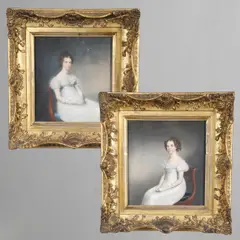 James Sharples, Portrait Of A Young Lady And A Companion Portrait. (2), pastel drawing