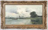 Edmund Aubrey Hunt, Boats On A Lake In A Landscape