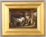 Antony De Bree, Figures Conversing At A Barn Door, oil on panel