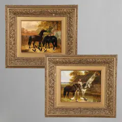 John Frederick Herring, Jr., Horses And Cockerels In A Sunlit Farmyard And Companion Painting
