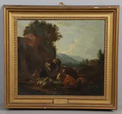 Pastoral Landscape With Figures, Cattle & Sheep by Karel Dujardin, Oil on canvas, sold Feb 2026