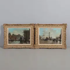 Octave Guilbert, La Bastille Vue Du Boulevard Richard Linoir; Le Madeline O. Guilbert, A Pair (2), oil on canvas