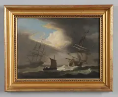Nicholas Pocock, Frigates And Other Vessels In A Choppy Sea, Oil on panel