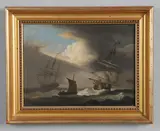 Nicholas Pocock, Frigates And Other Vessels In A Choppy Sea, Oil on panel