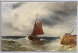 Gustave de Breanski, Fishing Boats Off A Harbour, oil on canvas
