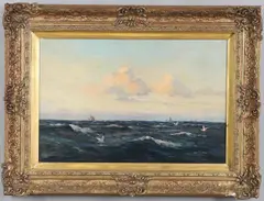 John Fraser, Distant Sailing Craft On A Choppy Sea