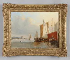 Alfred Stannard, Fishing Boats Moored On An Estuary, With Figures