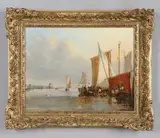 Alfred Stannard, Fishing Boats Moored On An Estuary, With Figures