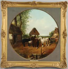 Edward Robert Smythe, Horses In A Farmyard, Oil on canvas