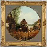 Edward Robert Smythe, Horses In A Farmyard, Oil on canvas