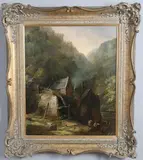 Frederick Richard Lee, A Slate Mine In North Wales With Fisherman In The Foreground, Oil on canvas