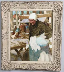 William Lee Hankey, Breton Market Scene With Figures, Oil on canvas