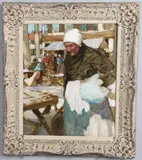 William Lee Hankey, Breton Market Scene With Figures, Oil on canvas