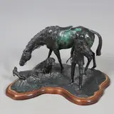 Jonathan Knight, - Large Bronze Sculpture Of A Huntsman & Horse, A large bronze sculpture of a Huntsman standing by his horse