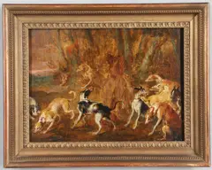 Paul de Vos, A Pack Of Hounds By A Wood, Oil on panel