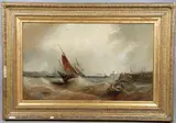 William Edward Webb, Fishing Boats In Rough Coastal Waters Near A Jetty