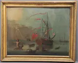 Peter Monamy, A Cutter, Flying The Red Ensign And The English Flag, With An Ichthyocentaur And Sea Creatures In The Foreground