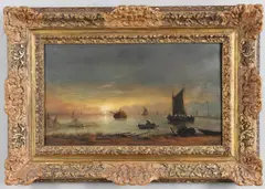Aert van der Neer, Shipping In An Estuary At Sunset