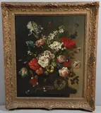 Jan van Huysum, Still Life Of Mixed Flowers In A Bowl Upon A Ledge, With A Bird's Nest