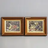 Oliver Clare, Apples, Grapes, Strawberries And Gooseberries; A Pear, Plums, Greengages And Strawberries Upon A Cabbage Leaf