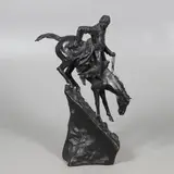 "The Mountain Man" by Frederic Remington, bronze of a native American trapper upon naturalistic base, sold Jan 2025