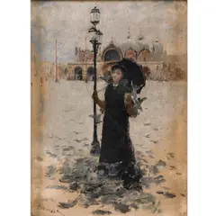 Georg Pauli, Lady With Pigeons In St Mark's Square, Venice