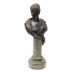William Henry Tyler, Bronze Bust Of Queen Mary When Duchess Of York, on a spinach green marble column