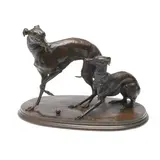 Pierre-Jules Mêne, 'Jiji And Gisella', an animalier bronze group of two whippets playing with a ball upon a carpet