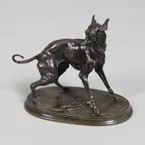 Pierre-Jules Mêne, Untitled, a 19th century bronze of a Whippet upon an oval base with fan and foliage detail
