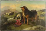 George William Horlor, Guarding The Flock, oil on canvas