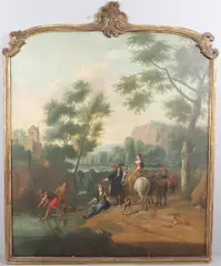 John Wootton, River Landscape Scene: An Elegant Party With Fishermen, Oil on canvas