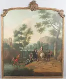 John Wootton, River Landscape Scene: An Elegant Party With Fishermen, Oil on canvas
