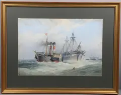 William Frederick Mitchell, A Paddle Tug Towing A Frigate