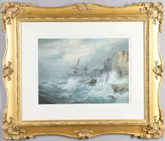 William Joy, A Stiff Onshore Breeze With A Dismasted Merchantman Foundering On The Rocks