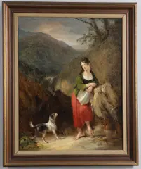 William Shayer, Country Girl With Her Dog At A Spring