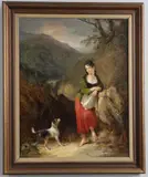 William Shayer, Country Girl With Her Dog At A Spring
