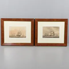 Nicholas Pocock, Frigates And Other Vessels, with a coloured etching by Pocock of a similar subject